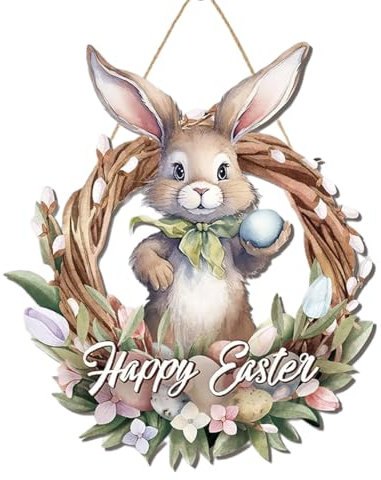 Yooghuge Decorazione per porta di coniglio pasquale da appendere alla parete, placche con ciondolo a forma di coniglio pasquale, decorazione per la casa, decorazione per ghirlanda di coniglio,