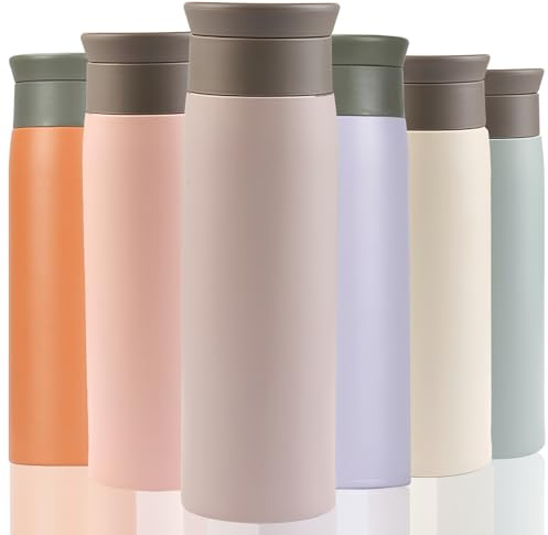 Termo para bebida caliente, taza de café de viaje de 500 ml, taza de café aislada, botella de agua de acero inoxidable con filtro, a prueba de fugas con apertura higiénica para bebidas (gris claro)