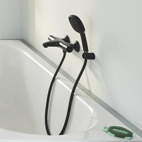 GROHE Precision Trend Thermostatic Bath/Shower Mixer with Aquadimmer Eco and Vitalio Comfort 110 Wall Holder Shower Set (Safety Functions, Hand Shower 2 Sprays, 1.75m Hose, Water Saving), Matt Black