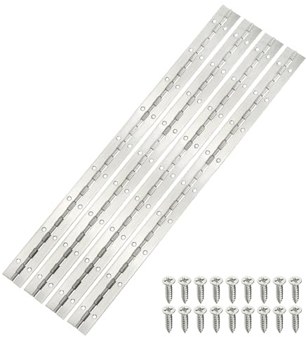QUARKZMAN 4er Pack Klavierband, 18 Edelstahl-Scharnier mit Löchern, für Bootsschränke, Möbel, Silber