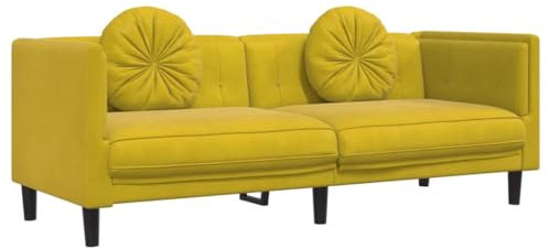 vidaXL Sofa, Polstersofa mit Kissen 3-Sitzer, Loungesofa Couch für Wohnzimmer, Designsofa Wohnzimmersofa Sitzmöbel, Modern, Gelb Samt