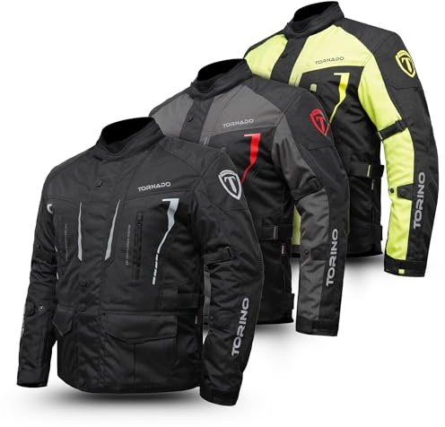 Tornado Torino Men’s Armoured Motorcycle Jacket UK | CE Approved Protective Biker Textile Jacket | Waterproof & Windproof Touring Motorbike Riding Gear – All Season