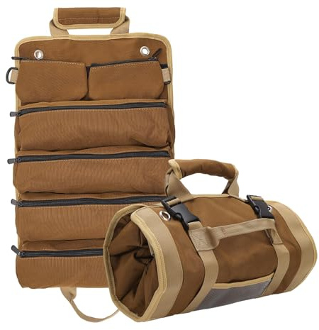 UNGFEI Roll Up Tool Bag with 2 Detachable Pouches, Oxford Cloth Canvas Tool Pouch Bag with Buckle and Handle, for Mechanic Electrician Craftsmen Men Dad Presents