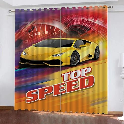 Generisch Kinderzimmer Vorhang Jungen Blickdicht,Gardinen Mit Muster Sportwagen Auto,Verdunkelungsvorhänge Mit Ösen 2Er Pack,Kurze Gardinen Modern Schlafzimmer,160X200Cm(Hxb),A12