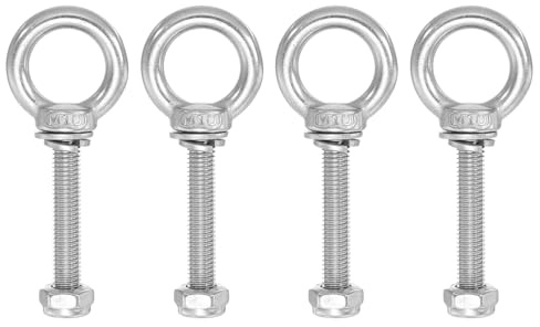 PATIKIL Bulloni Occhiello Golfari, M10x70 Filettatura Maschio Acciaio Inossidabile 304 con Guarnizione Dado Esagonale Rondelle Piatte per Appendere Assicurare Catena Corda Metallico, 4 Set