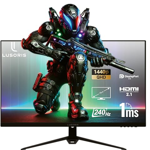 LUSORIS Écran Gaming 27 Fast IPS, Quad HD 2560x1440, 240Hz, 1ms, HDR, Adaptive Sync, HDMI 2.1, DisplayPort 1.4, Haut-Parleurs Intégrés, Montage VESA