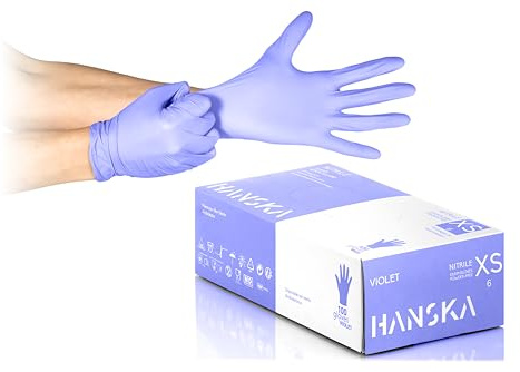HANSKA 100 violette Nitril-Einweghandschuhe – puderfrei – Einweg – beidhändig – nicht steril – Gummibasis – geeignet für medizinische Bereiche, Handhabung von Lebensmitteln (100, XS)