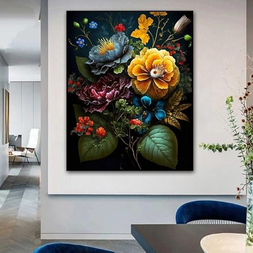 Landschaft Malen Nach Zahlen Erwachsene Bastelset, Paint by Numbers Blume Malen Nach Zahlen Anfänger, DIY Ölgemälde Leinwand Set mit 3 Set Pinsels und Farbe, Zimmer Deko 90x120cm, Geschenk für Frauen