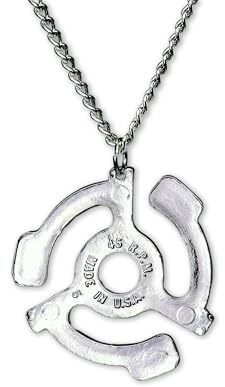 Real Metal 45 RPM Record Adapter Silver Finish Pewter Pendant Necklace On 20 Inch Neck Chain
