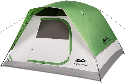 Happy Travel Camping Tent, 4/6 Person Dome Tents for Camping with Rainfly, Waterproof Clip Easy Setup Portable Family Tent with Mesh Windows, 20% More Headroom Backpacking Tents for Camping & Hiking