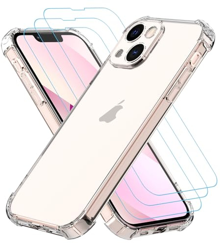 Totill Hülle für iPhone 13 Mini mit 3 Stück Schutzfolie, 4 in 1 Durchsichtige Kratzfest Stoßfest Handyhülle, Rundumschutz Schutzhülle, Ultra Transparent Weiches Durchsichtig Case Cover, Panzer Schutz