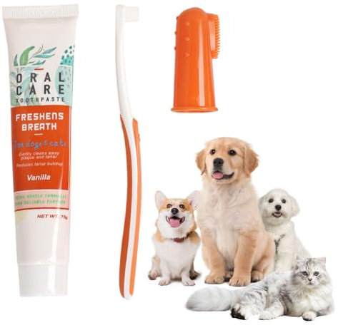 Dog Toothbrush,Dog Toothpaste,Dog Dental Kit,Toothbrushes for Dogs,Doggy Cat Toothbrush and Toothpaste,Freshen Breathe,Remove Plaque(Vanilla Flavor)