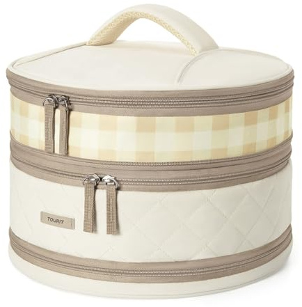 TOURIT Round Casserole Carrier Double Decker Insulated Pie Cake Carrier for Potluck, Picnic, Cookouts