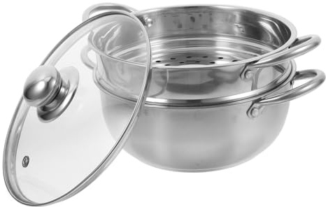 DECHOUS Cuiseur Vapeur Compatible avec Toutes Sources de Chaleur Double Couche en Acier Inoxydable Argenté Poignée Sécurisée Marmite Empilable pour Cuisson Saine la Vapeur