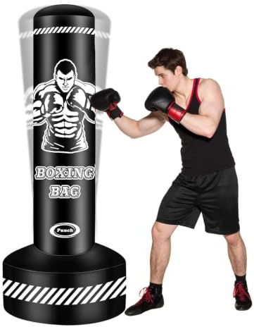 Stehender Boxsack für Erwachsene und Teenager, 178 cm schwerer Boxsack mit Ständer, schwerer aufblasbarer Kickbox-Trainingssack, Trainingsausrüstung für MMA Muay Thai Fitness