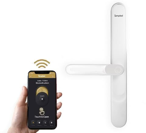 Simpled SS-SPW Weatherproof SlimSeries Smart Lock Touch, 7-in-1, Fingerprint Keyless Security Entry Door Lock, Bluetooth Electronic Deadbolt, Smartphone Access - Designed for The UK Weather, White