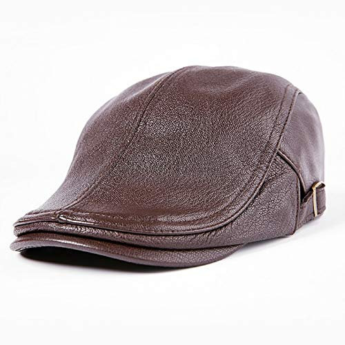 ASerZenith Wintermützen,Leder Zeitungsjungenmütze Herren Baskenmütze Schaffell Schiebermütze Herren Golfmütze Winter(Brown-57-58cm)