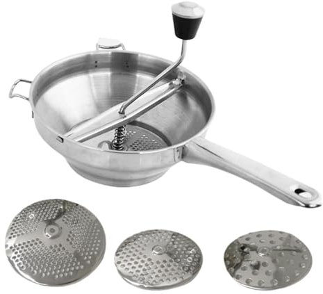 Pasapurés giratorio de acero inoxidable – 19 x 8 x 33,5 cm para tomate | Molinillo ergonómico de 3 discos para fresado de acero inoxidable, molinillo de cocina giratorio con mango de manivela