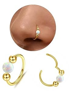 Diamday Opal Nasenpiercing Nasenring Hoop Piercing Ohr Chirurgenstah Piercing Nase Septum Ringe Nasenring Nostril Silber Gold Helix Ring Tragus Conch Clicker lippenpiercing Schmuck 20/18/16G 8/9/10MM