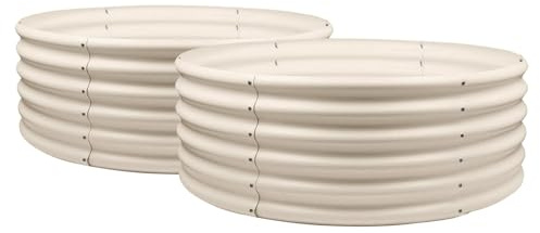 Harbour Housewares Raised Garden Bed - Ivory - 120 x 45cm - 2x - Round - Bottomless Metal Raised Bed Galvanised Steel Planter Box for Growing Outdoor Plants, Vegetables, Flowers and Herbs