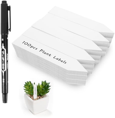 100 PCS Plastic Plant Labels Reusable Garden Plant Tags with Marker Pen, Plant Name Labels Seed Labels (2×10cm) for Outdoor Indoor Plants,Vegetable, Plant Label Marker (White)