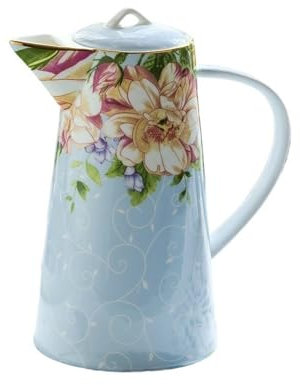 Hervidor de té vintage de porcelana china de 1200 ml, jarra de agua con tapa y asa, utensilios para servir bebidas calientes y frías, café, jugo, jarra de agua azul, jarra de cocina