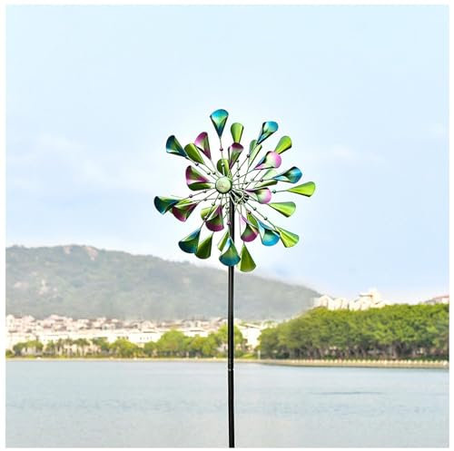 WXJHNYBS Windmühlen Garten Doppelwindrad, 200×52cm,Doppelwindrad,Kugellager Windrad Metall Einzigartige und Magische Garten Deko Solar für Garten als Dekoration