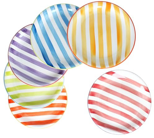 MamboCat Summer Stripes Lot de 6 assiettes plates, diamètre : 26,6 cm, en faïence, avec rayures colorées, pour 6 personnes, grandes assiettes pour les repas principaux, les barbecues, etc