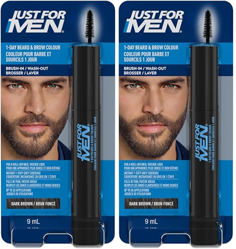 Just For Men Retouche Instantanée De Gris Barbe Et Sourcils Pour Hommes, Coloration Temporaire Pour Un Look Plus épais Et Bien Défini, Jusqu'à 30 Applications, Couleur Brun Foncé (Lot de 2)