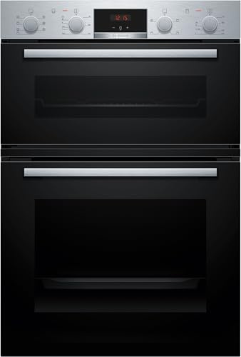 Bosch, Series 4, MBA533BS3B, 60cm Built-in Double Oven with 3D Hotair, EcoClean Direct, LED-display control and Pop-out knobs in Stainless steel