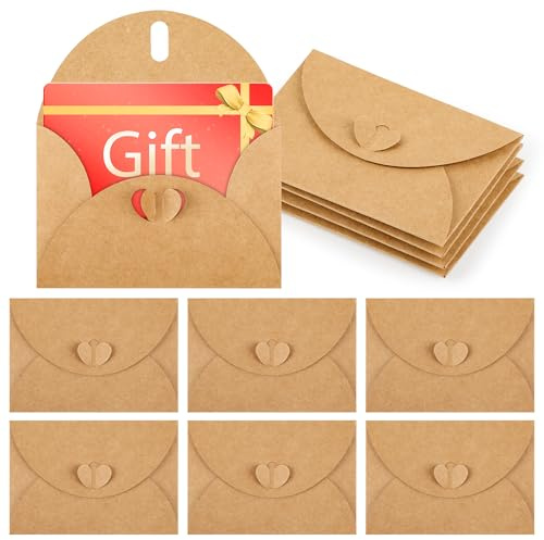 50 Kraftpapier Mini-Umschläge mit Herzverschluss – 10 x 7 cm – Kleine Briefumschläge für Hochzeit, Geschenkideen, DIY & Karten