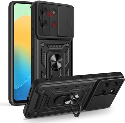 ESHUYI Funda para Motorola Moto G86 5G con Protección de Cámara Cubierta y Soporte de Anillo [Compatible con Soporte Magnético para Coche] Carcasa Grado Militar Anti-caída, Negro