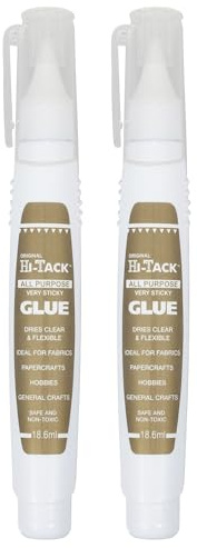Hi-Tack Glue Pen 18.6ml – 2 pack Strong, Fast-Hold Adhesive for Crafting & DIY Dries Clear & Flexible Ideal for Fabric, Paper, Wood, Metal, Glass & More Non-Toxic, Heat-Resistant, Handwash Safe