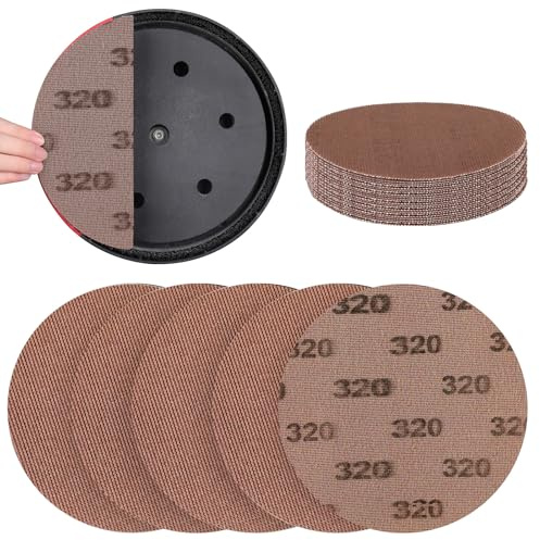 UMXIUO 25 Pezzi Rete Dischi Abrasivi 225mm, Grana 320 per levigatrice levigatura senza polvere di carrozzeria, legno, metallo, plastica, vernice e vetro