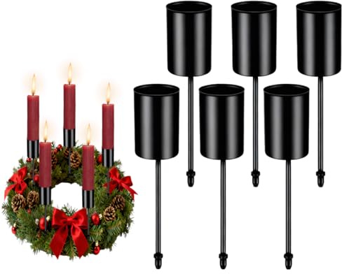 6 Stück Kerzenhalter Adventskranz Schwarz, Ø 2.5cm Adventskranz Kerzenhalter Metall, Für Stabkerzen Advent Kerzenständer Stabkerze Stabkerzenhalter Mit Dorn, für Kränze Tischgestecke