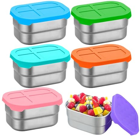 Generisch Edelstahl Snackbehälter Für Kinder, Stapelbar Wiederverwendbar Kleine Metall Brotdose 240 ml, 6 Teile Lebensmittelaufbewahrung Für Snacks Mittagessen Küche Haushalt