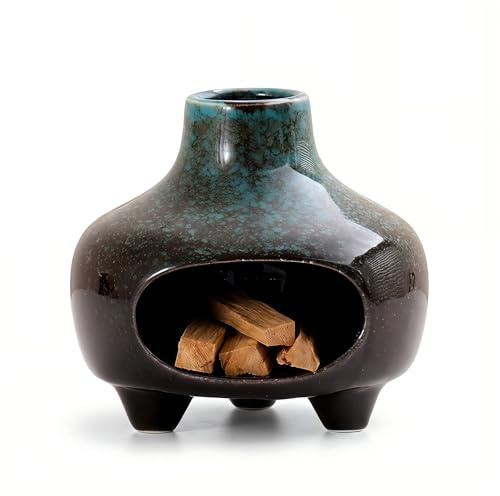 Blå keramisk Palo Santo rökelsehållare brännare för träpinnar, sage, 4 tum | Palo Santo hållare, Palo Santo brännare, mini skorsten rökelsekonhållare brännare, zen dekor för andliga ritualer, yoga