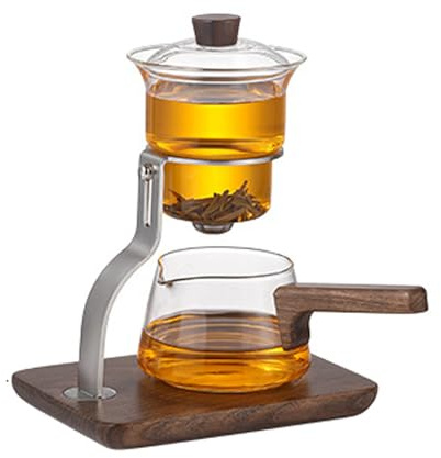 Asixxsix Théière en Verre Lazy Kungfu, Service à thé en Verre 300 Ml + 350 Ml Machine à thé Semi-automatique Paresseuse, Résistant à la Chaleur pour Préparer des en Vrac