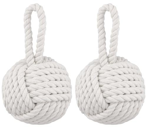 SYUTBOU 2 Stück Türstopper Jute Knoten, 14 x 14 x 28cm Rope Knot Türstopper Baumwolle mit Griff, Dekorative Tür Stopper, Beige