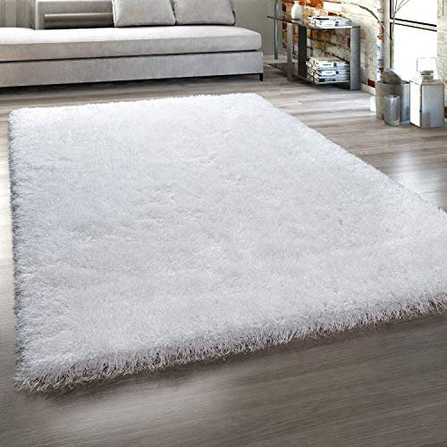 Paco Home Hochflor-Teppich, Shaggy Mit Glanz-Effekt, Einfarbig in versch. Farben u. Größen, Grösse:60x100 cm, Farbe:Weiß