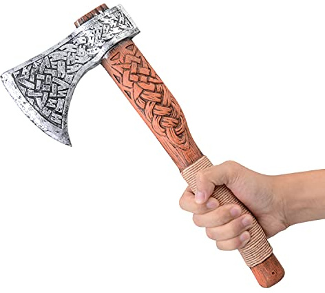 LarpGears Fausse hache Viking en mousse pour costume d'Halloween, cosplay et jeu de bataille Couleur classique 35,6 cm