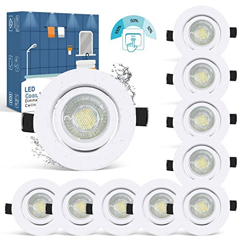 wowatt 10 × 7W Faretti LED da Incasso per Cartongesso Bianco Dimmerabili IP44 Luci da Soffitto Ultrasottili Luce Bianco Freddo 6000K Equivalente a Alogena 70W Lampada Incasso Orientabili 700LM 230V