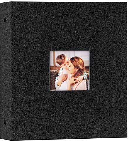 Lanpn Photo Album 8.5x11 8.5 x 11 8x11 100, Linen Hard Cover Acid Free Slip Slide in Photo Albums Sleeves Holds 100 Top Load Vertical Only 8.5x11 8.5 x 11 8x11 Pictures (Black)