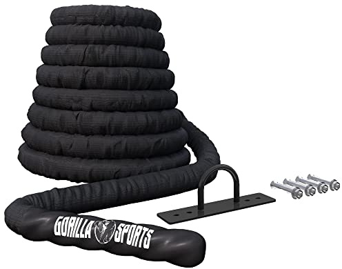GORILLA SPORTS® Battle Rope 9/12/15 m, 38/50 mm, mit Wandhalterung | Nylon-Schwungseil mit ummantelten Griffen und gekapselten Enden für Kraft, Ausdauer, Koordination und Oberkörpertraining