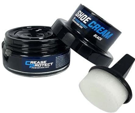 Crease Protect Shoe Cream Polish - Moisturises & Nourishes & Restores Colour - Includes Sponge (Black, Pack of 1)