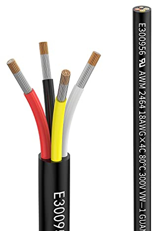 18 AWG 4 Core 0.75mm² 20M Electrical Wire 4 Conductor Extension Cable | 18/4-20Meter 80℃ VW-1 UL2464 DC5/12/24/300V,Oxygen Free Stranded Tinned Copper For Automotive Trailer LED Lamp Battery