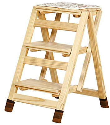 LEOSXA Tritthocker aus Holz, 3-Stufen-Klapptrittleiter, Holzmaserung, Leichter und tragbarer Hocker für Küche, Garage, Heimgebrauch, rutschfeste, breite Pedale