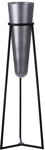 GILDE Vase XL mit Metallständer - dunkel graue Glasvase - schwarzer Metallständer - Gesamt Höhe 82 cm