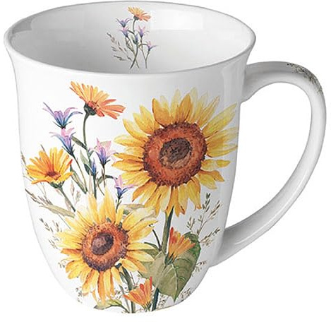Ambiente Kaffeetasse Becher Teetasse Mug 0,4 l Fine Bone China Sonnenblumen sunflowers