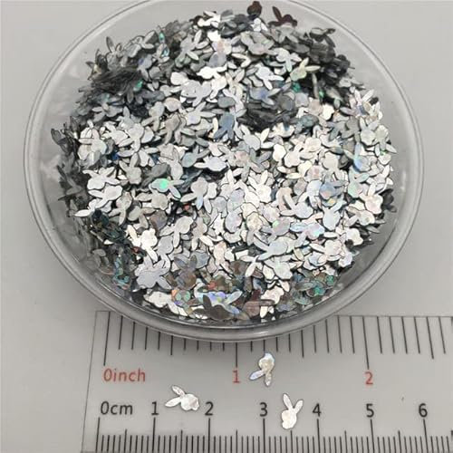 20 g Laser-Silber-Mix-Form, PVC, lose Pailletten, glitzernde Pailletten für Nagelkunst, Maniküre, Hochzeitskonfetti, Zubehör zum Basteln, Kaninchen hhgz, 20 g